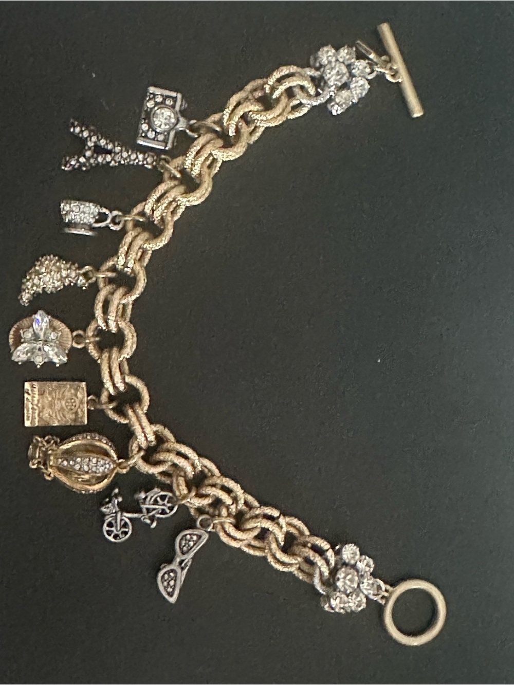 Gold-Tone Charm Bracelet with Clear Crystal Accents